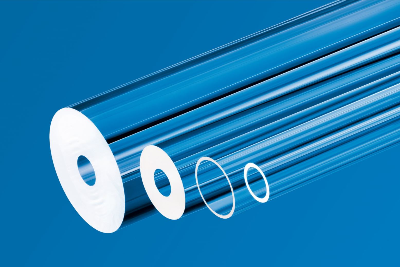 Different versions of glass tubes on a blue background
