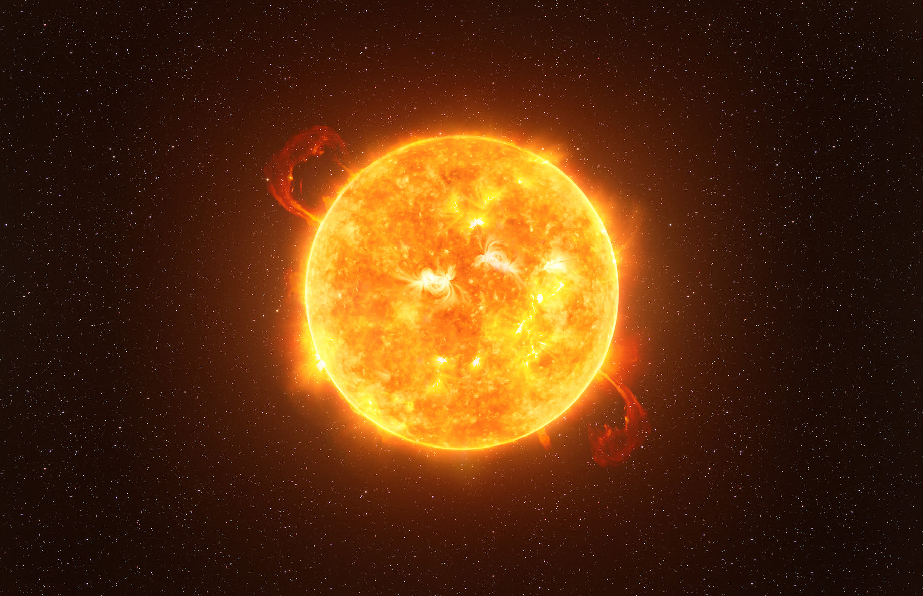 太阳 太阳在太空中的照片,周围环绕着许多其他恒星