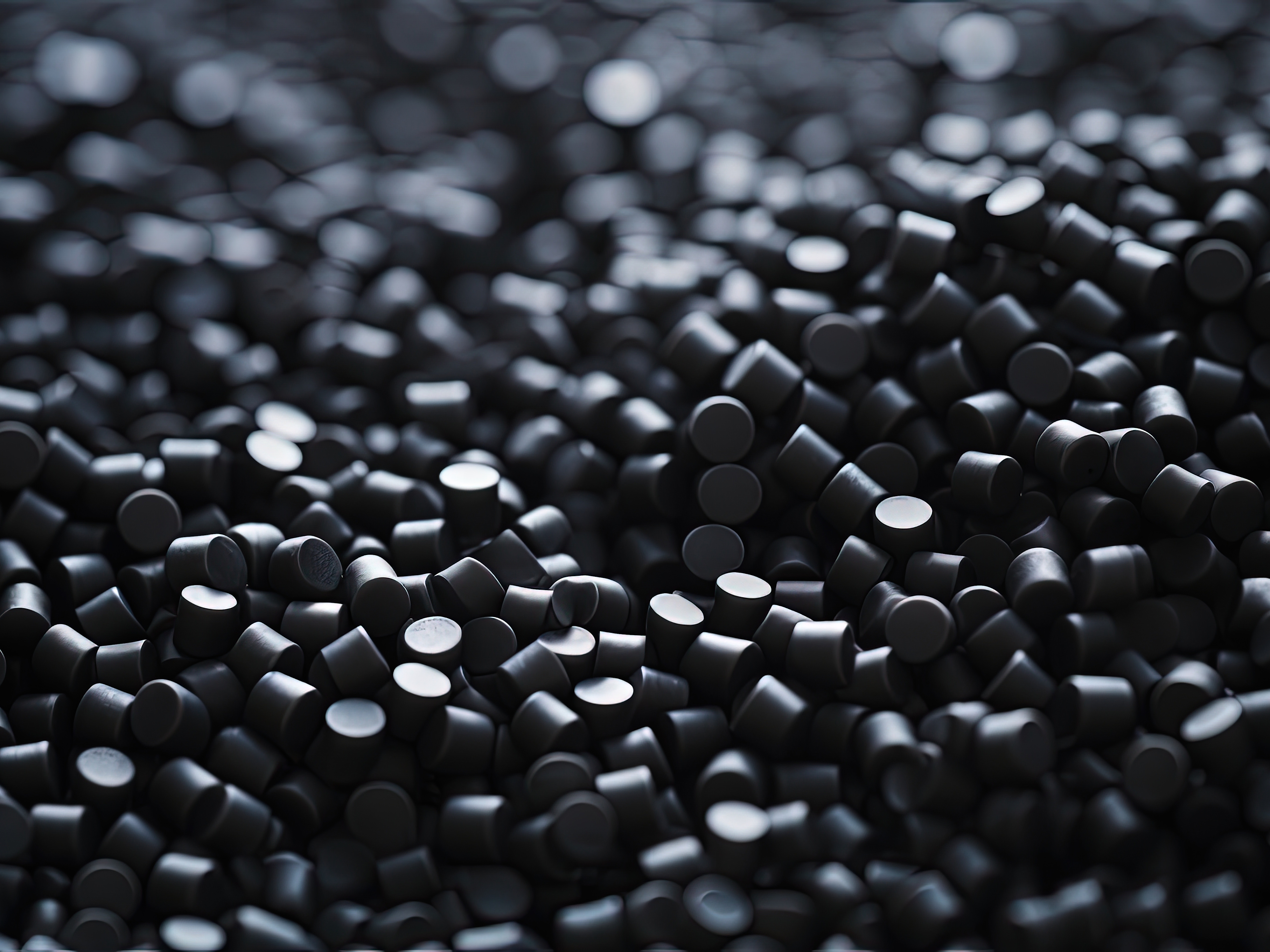 Close up 3D illustration of black plastic pellets a type of polymer resin