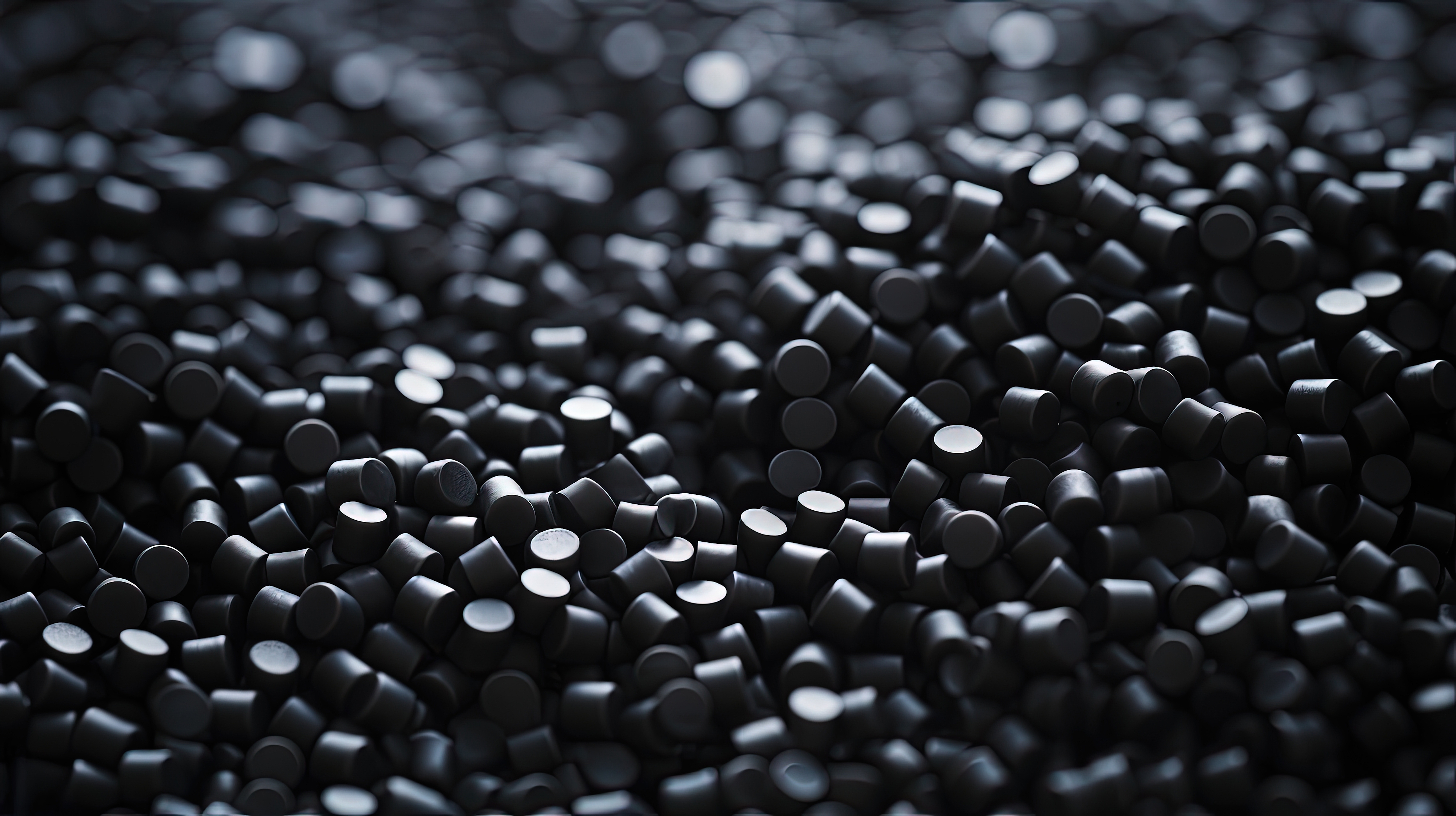 Close up 3D illustration of black plastic pellets a type of polymer resin