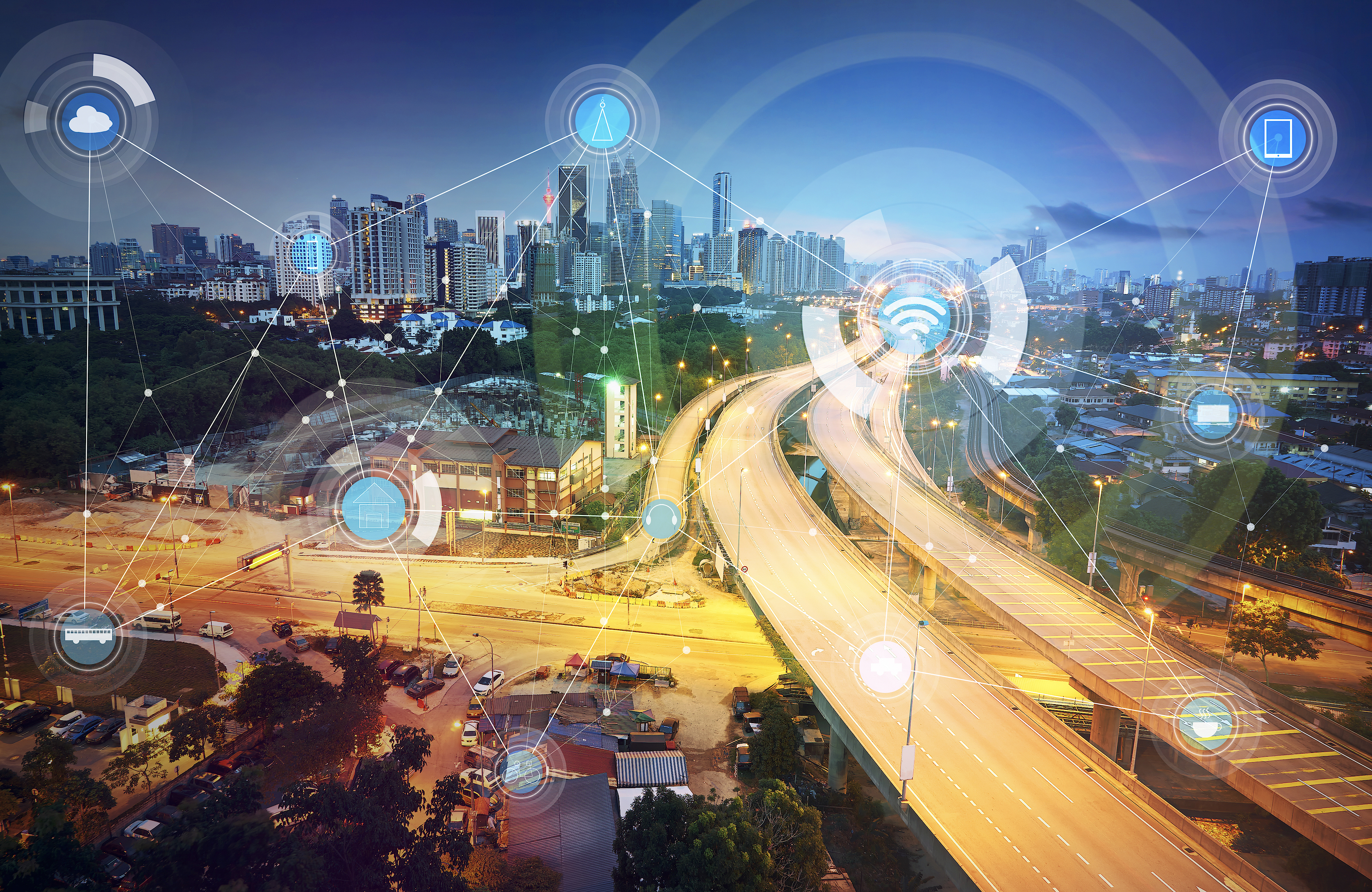 smart city and wireless communication network, abstract image visual, internet of things