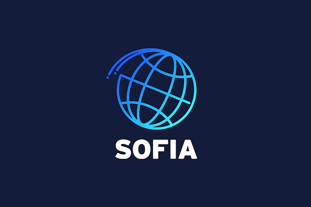 The logo of the Sofia Initiative in the center of a dark blue background