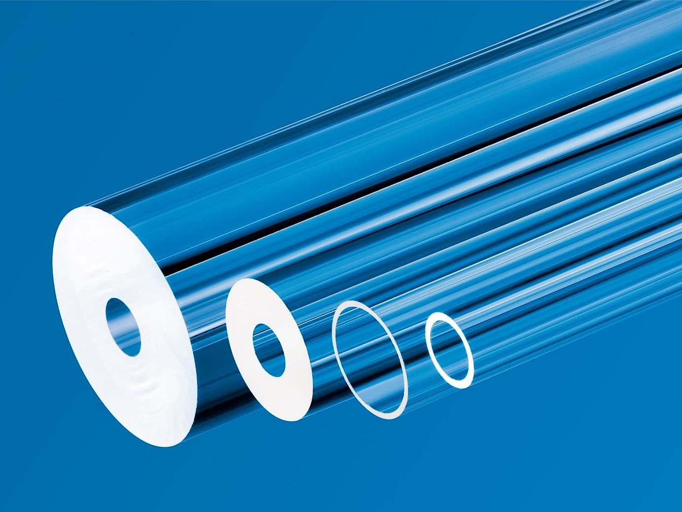 Different versions of glass tubes on a blue background