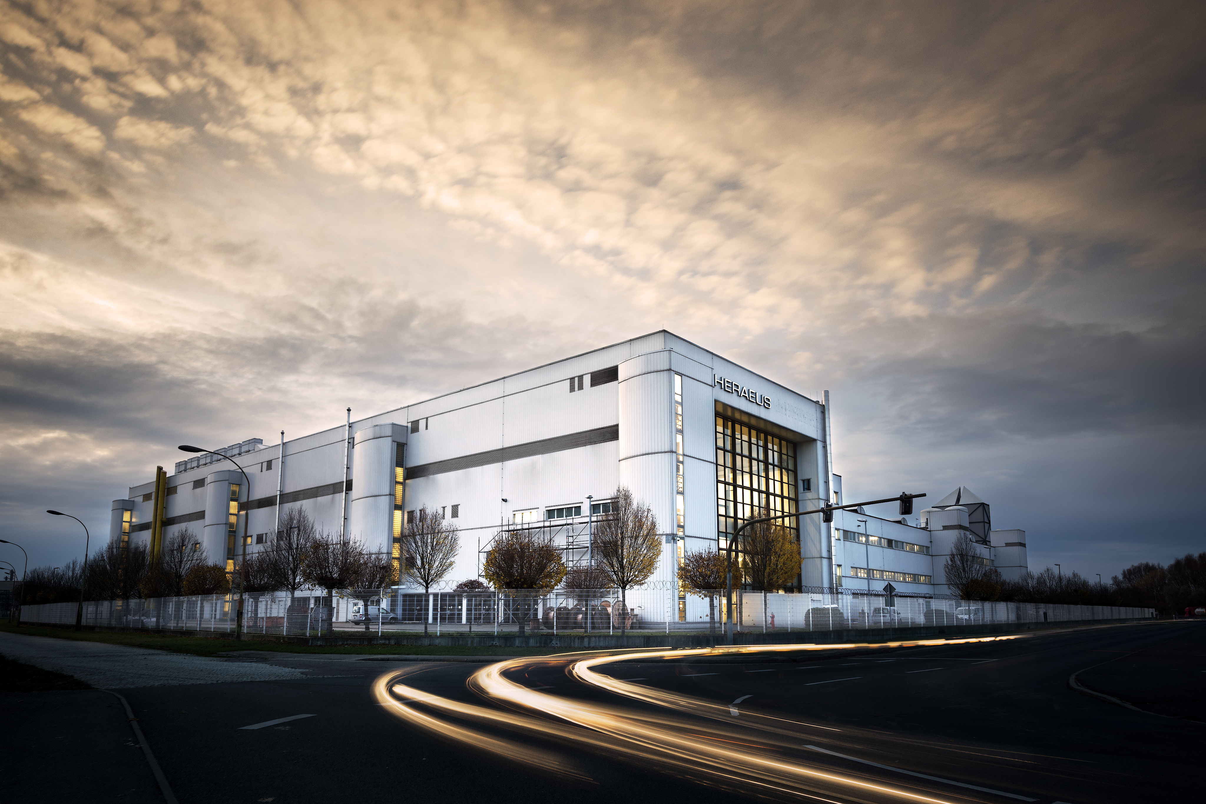 Exterior view of the plant in Bitterfeld at night and long exposure for dramatic effect 