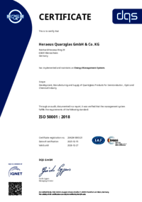 ISO Certificate 50001:2018 - HQS for Hanau, Kleinostheim